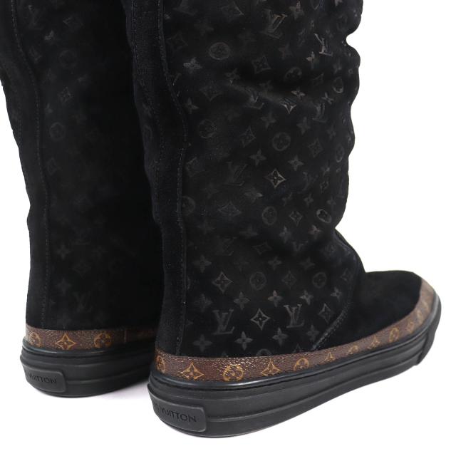 美品△LOUIS VUITTON ルイヴィトン スノーボール・ライン モノグラム ムートンブーツ ロングブーツ ブラック 38.5 伊製 レディース_4