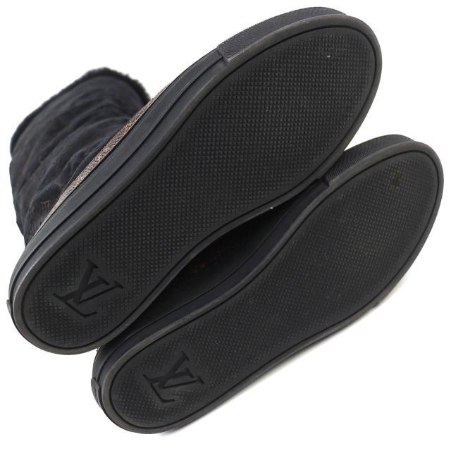 美品△LOUIS VUITTON ルイヴィトン スノーボール・ライン モノグラム ムートンブーツ ロングブーツ ブラック 38.5 伊製 レディース_6