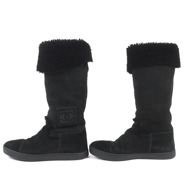 美品△CHANEL シャネル G26278 ココマーク ムートンブーツ ロングブーツ ブラック 37.5 イタリア製 レディース オススメ◎_2