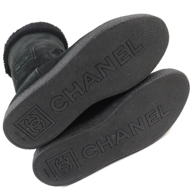 美品△CHANEL シャネル G26278 ココマーク ムートンブーツ ロングブーツ ブラック 37.5 イタリア製 レディース オススメ◎_7
