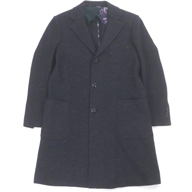 極美品□ETRO エトロ ミックスウール シングル チェスターコート ロングコート ネイビー 52 イタリア製 正規品 メンズオススメ◎