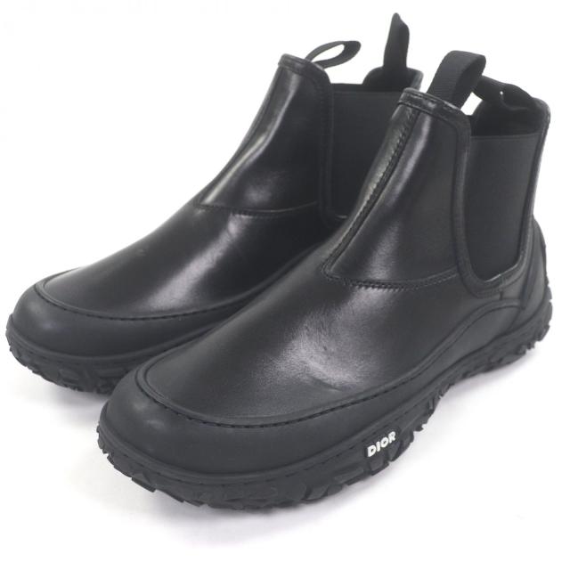 未使用品□DIOR ディオール オム B28 ロゴ入り レザー サイドゴア チェルシー ブーツ アンクルブーツ ブラック 39 イタリア製 メンズ