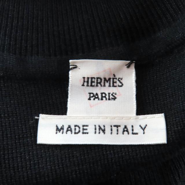 美品★HERMES エルメス カシミヤ シルク混 格子柄 ハイネック 長袖 ニット セーター ブラック 40 イタリア製 レディース_4
