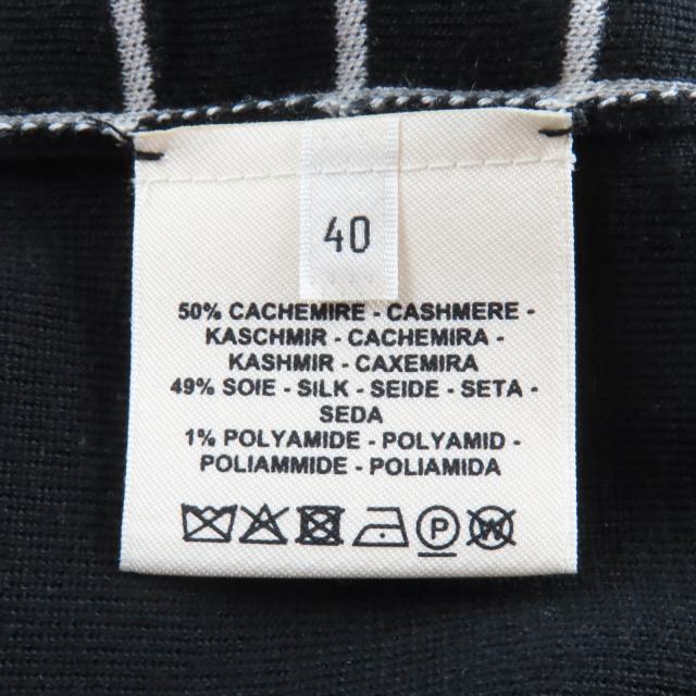 美品★HERMES エルメス カシミヤ シルク混 格子柄 ハイネック 長袖 ニット セーター ブラック 40 イタリア製 レディース_5