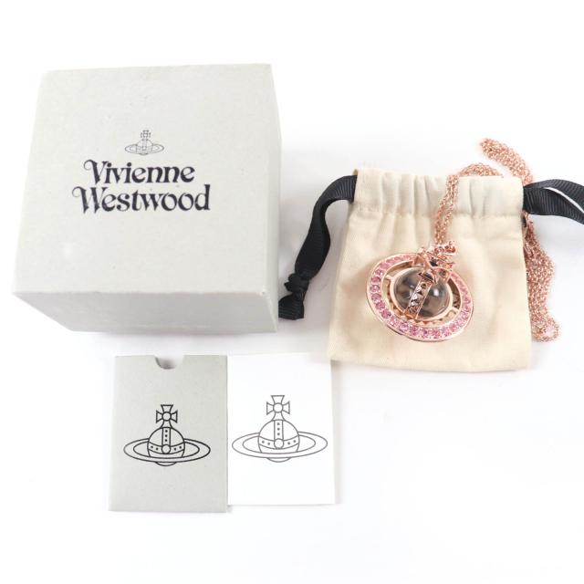 極美品☆Vivienne Westwood ヴィヴィアンウエストウッド ラインストーン付 オーブネックレス ペンダント ローズピンク 箱・保存袋付き_1