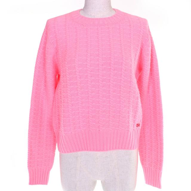 極美△CHANEL シャネル 23A P75341K10779 ウール カシミヤ ココマークワンポイント 長袖 ニット プルオーバー セーター ピンク 38 正規品