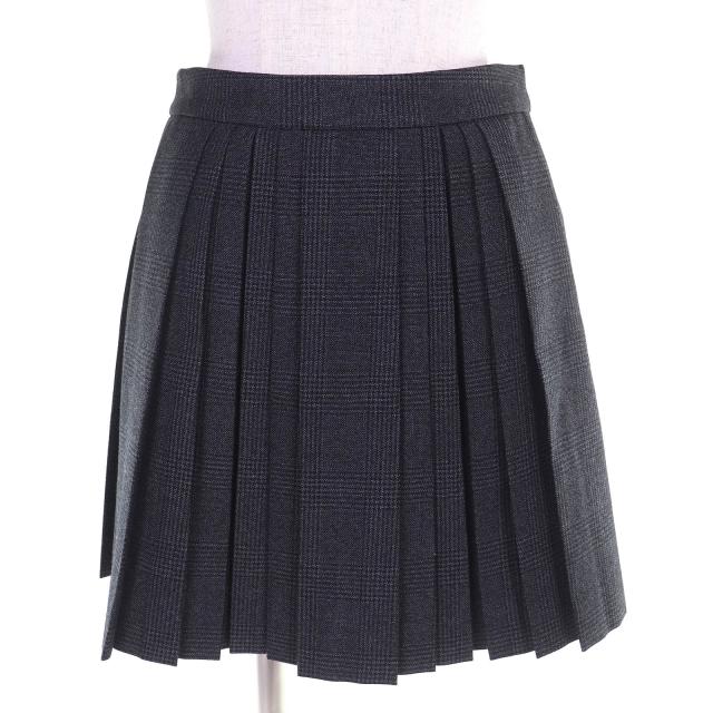 極美品△CELINE セリーヌ 2J066213F ウール100％ グレンチェック ミニ プリーツスカート グレー 34 イタリア製 正規品 レディース