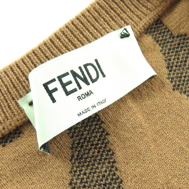極美品△FENDI フェンディ 2025年製 FZE548 ウール カシミヤ ロゴボタン レオパード柄 長袖 ニットカーディガン ブラウン 36 伊製 正規品_5