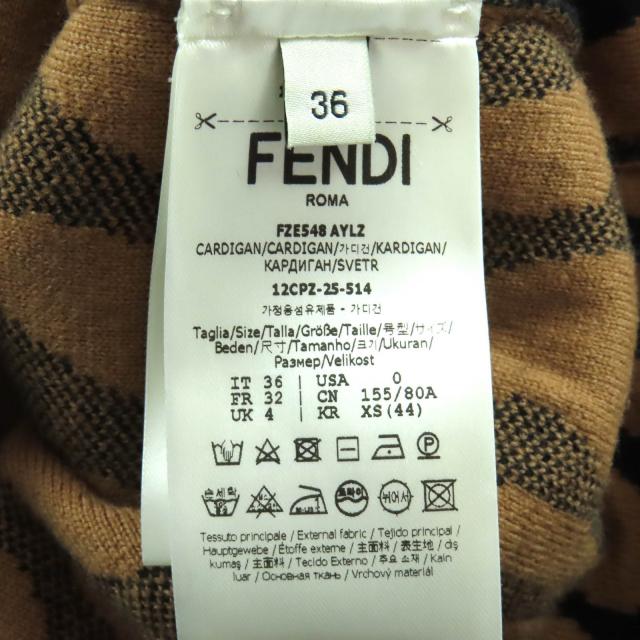 極美品△FENDI フェンディ 2025年製 FZE548 ウール カシミヤ ロゴボタン レオパード柄 長袖 ニットカーディガン ブラウン 36 伊製 正規品_6