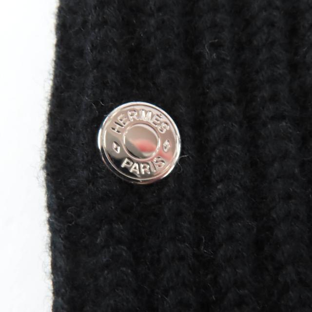 極美品★HERMES エルメス ウール100％ シルバー金具 セリエ金具 Hデザイン ニットグローブ 手袋 ブラック S イタリア製 メンズ 極美品☆HERMES エルメス ウール100％ シルバー金具 セリエ金具 H