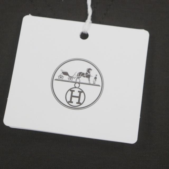 未使用品▼HERMES エルメス コットン カシミヤ レザー使い クルーネック 裏起毛 プルオーバー スウェット チャコールグレー S メンズ