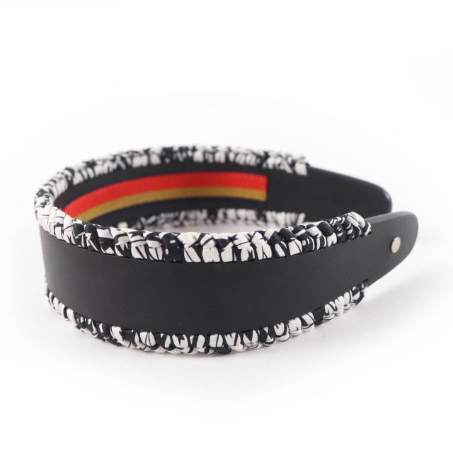 美品☆HERMES エルメス グレース シルバー金具 セリエ金具 レザー カチューシャ ブラック ホワイト 箱付き イタリア製 レディース