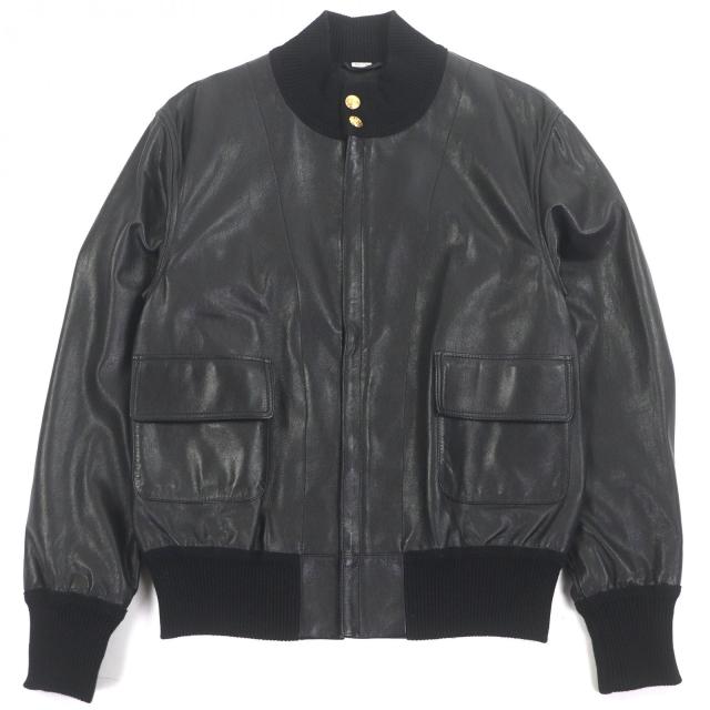 美品□GUCCI グッチ 621460 羊革 ウール GG金ボタン ボンバージャケット ライダースジャケット ブラック 48 イタリア製 正規品 メンズ