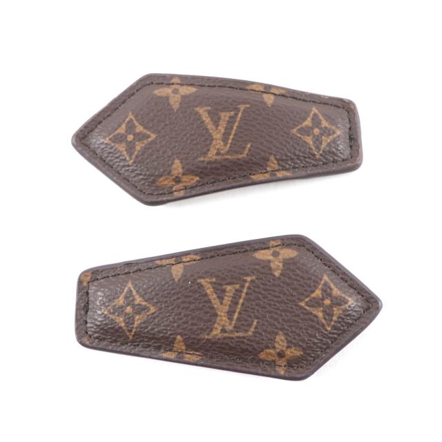 良品★LOUIS VUITTON ルイヴィトン M01443 バックステージMNG モノグラム 2個セット レザー ヘアピン バレッタ ブラウン 保存袋付き