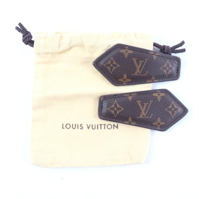 良品★LOUIS VUITTON ルイヴィトン M01443 バックステージMNG モノグラム 2個セット レザー ヘアピン バレッタ ブラウン 保存袋付き_1