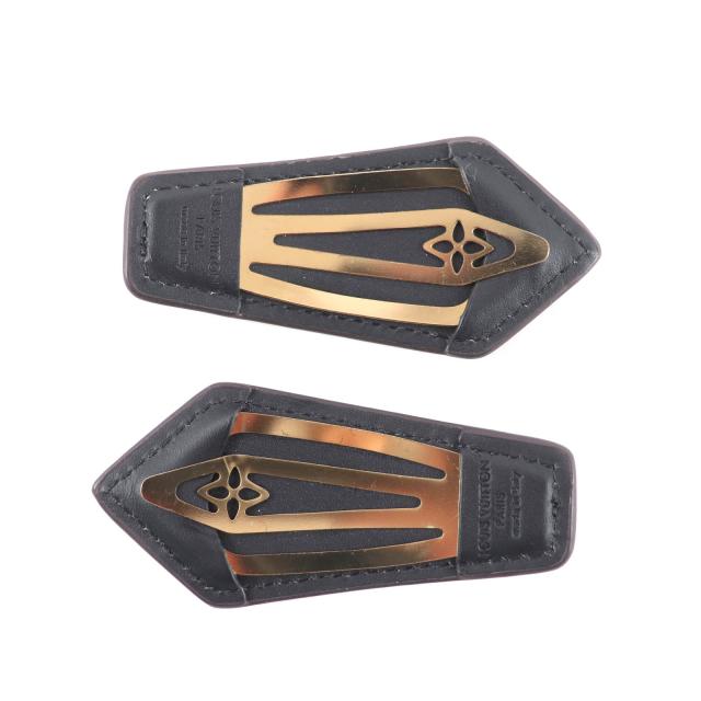 良品★LOUIS VUITTON ルイヴィトン M01443 バックステージMNG モノグラム 2個セット レザー ヘアピン バレッタ ブラウン 保存袋付き_2