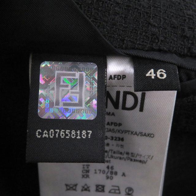 極美品□FENDI フェンディ FJ0595 リネン コットン シングル ブレザー テーラードジャケット ブラック 46 イタリア製 正規品 メンズ_7