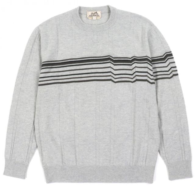 極美品▼HERMES エルメス 24AW 467210HA ウール カシミヤ クルーネック プルオーバー ニットセーター グレー S イタリア製 正規品 メンズ