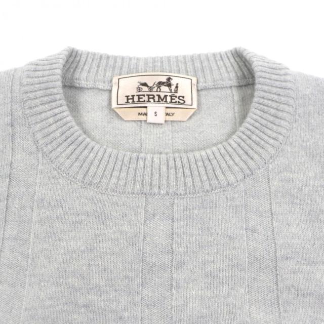 極美品▼HERMES エルメス 24AW 467210HA ウール カシミヤ クルーネック プルオーバー ニットセーター グレー S イタリア製 正規品 メンズ_1