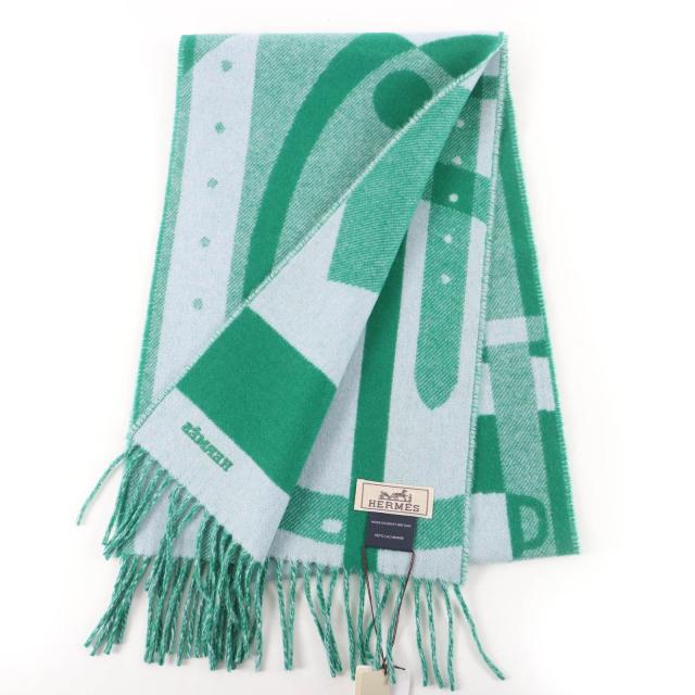 未使用品☆HERMES エルメス カシミヤマフラー レディ・ステディ・ゴー カシミヤ100％ ミント/グラシエ バイカラー マフラー 箱付 メンズ_2