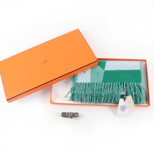 未使用品☆HERMES エルメス カシミヤマフラー レディ・ステディ・ゴー カシミヤ100％ ミント/グラシエ バイカラー マフラー 箱付 メンズ_1