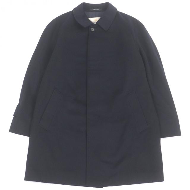 極美品□Aquascutum アクアスキュータム カシミヤ100％ フライフロント ステンカラーコート ネイビー 38 日本製 正規品 メンズオススメ◎