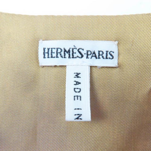 美品☆HERMES エルメス ヴィンテージ 褐色の男達の伝説 シルク100％ マルジェラ期 レザー切替 ベスト ブラウン 34 正規品 レディース_5
