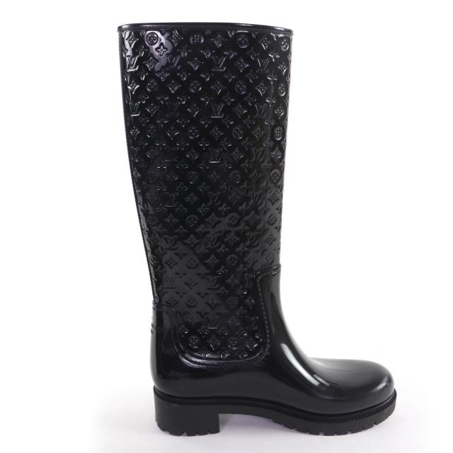 美品☆LOUIS VUITTON ルイヴィトン スプラッシュ・ライン モノグラム レインブーツ ロングブーツ ブラック 37 イタリア製 レディース_4