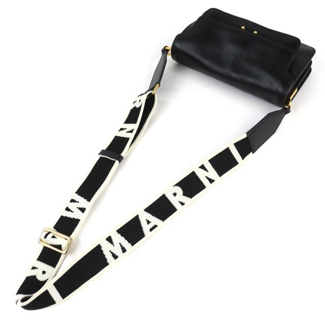 極美品△MARNI マルニ SBMP0124Q6 TRUNK SOFT EW レザー ロゴ ショルダーバッグ ブラック ゴールド金具 保存袋付 イタリア製 レディース_3