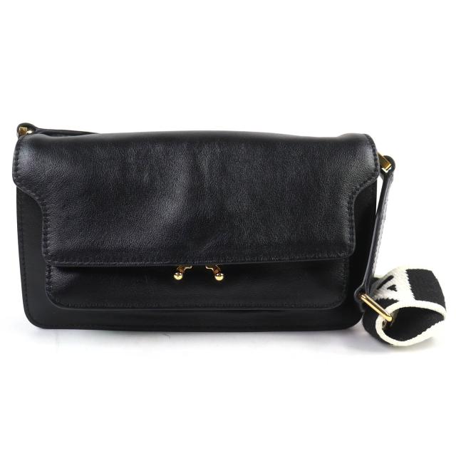 極美品△MARNI マルニ SBMP0124Q6 TRUNK SOFT EW レザー ロゴ ショルダーバッグ ブラック ゴールド金具 保存袋付 イタリア製 レディース