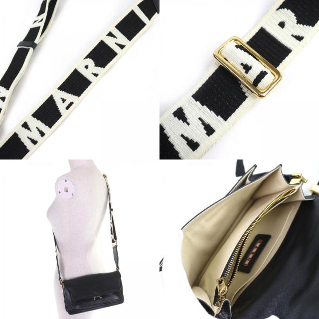 極美品△MARNI マルニ SBMP0124Q6 TRUNK SOFT EW レザー ロゴ ショルダーバッグ ブラック ゴールド金具 保存袋付 イタリア製 レディース_7