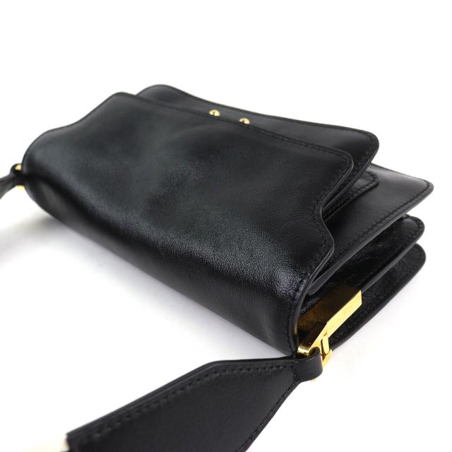 極美品△MARNI マルニ SBMP0124Q6 TRUNK SOFT EW レザー ロゴ ショルダーバッグ ブラック ゴールド金具 保存袋付 イタリア製 レディース_4