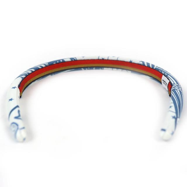 極美品△HERMES エルメス ジナ ジグザグ シルク スター ヘアバンド ヘアアクセサリー カチューシャ ブルー ホワイト 箱付き フランス製_4
