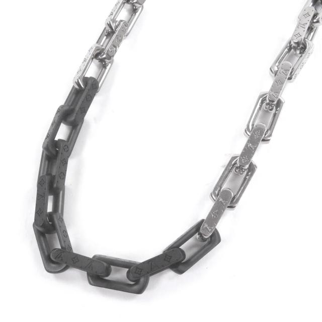 美品□LOUIS VUITTON ルイヴィトン M00677 ネックレス モノグラムチェーン アクセサリー シルバー ブラック イタリア製 メンズオススメ
