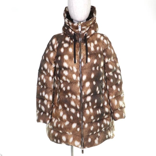 極美品△MONCLER モンクレール SUYEN スイエン ロゴジップ ファープリント ダウンジャケット ダウンコート ブラウン 0 正規品 定価278000