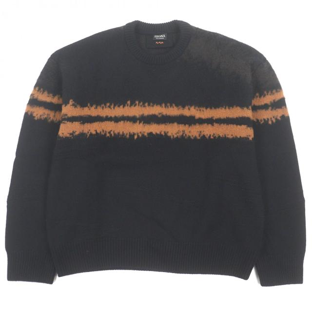 極美品□Zegna ゼニア Oasi Cashmere オアジカシミヤ ロングスリーブニット セーター ブラック ブラウン 48 イタリア製 正規品 メンズ