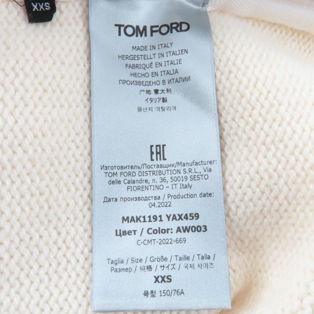 極美品☆TOM FORD トムフォード 2022年製 MAK1191 カシミヤ100％ ZIPデザイン 長袖 ニット ホワイト XXS イタリア製 正規品 レディース_7