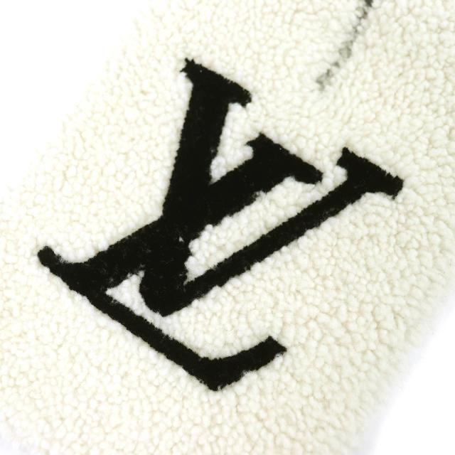 美品△LOUIS VUITTON ルイヴィトン 2021年製 M77054 エシャルプ シャーリング LVロゴ シアリングムートン マフラー アイボリー 正規品_2