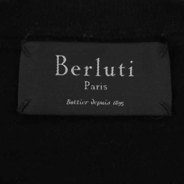 美品▽Berluti ベルルッティ カシミヤ シルク レザーパイピング クルー 