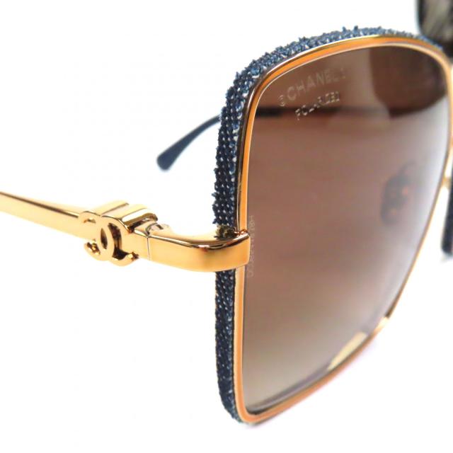 極美品▼CHANEL シャネル 4288-Q デニム ココマーク デニム切替 サングラス ゴールド ブルー 57□17 140 デモレンズ 箱付き レディース_7