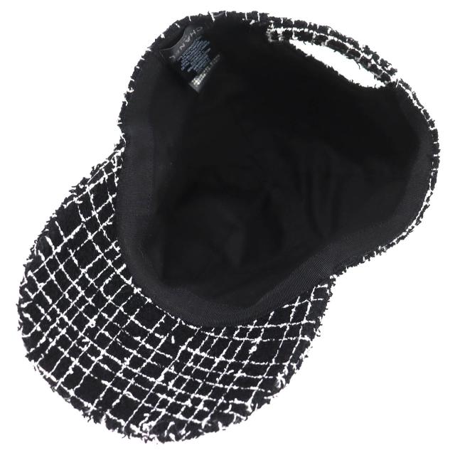 美品△CHANEL シャネル 23B ココマーク ツイード ベースボールキャップ 帽子 ブラック ホワイト ゴールド金具 伊製 正規品 レディース_4