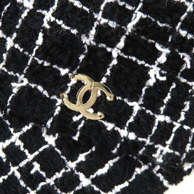 美品△CHANEL シャネル 23B ココマーク ツイード ベースボールキャップ 帽子 ブラック ホワイト ゴールド金具 伊製 正規品 レディース_5