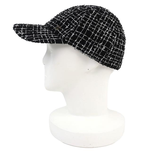 美品△CHANEL シャネル 23B ココマーク ツイード ベースボールキャップ 帽子 ブラック ホワイト ゴールド金具 伊製 正規品 レディース_1
