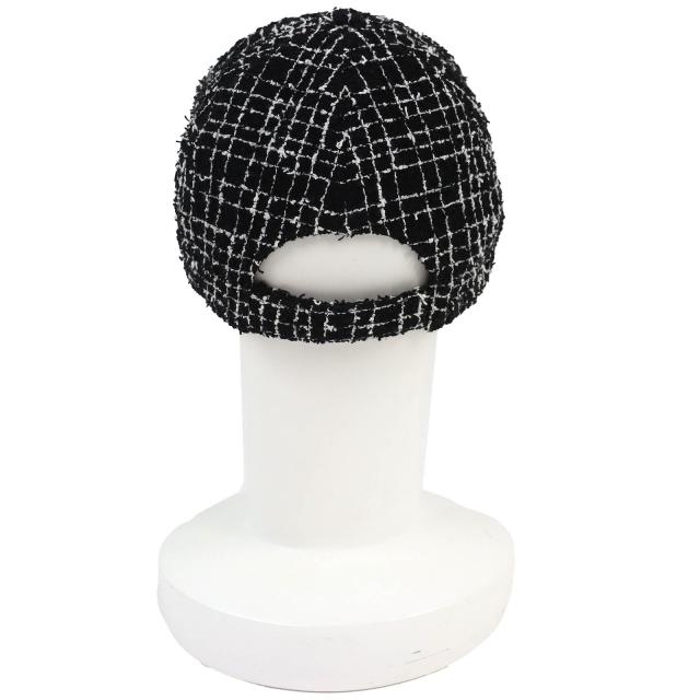 美品△CHANEL シャネル 23B ココマーク ツイード ベースボールキャップ 帽子 ブラック ホワイト ゴールド金具 伊製 正規品 レディース_3