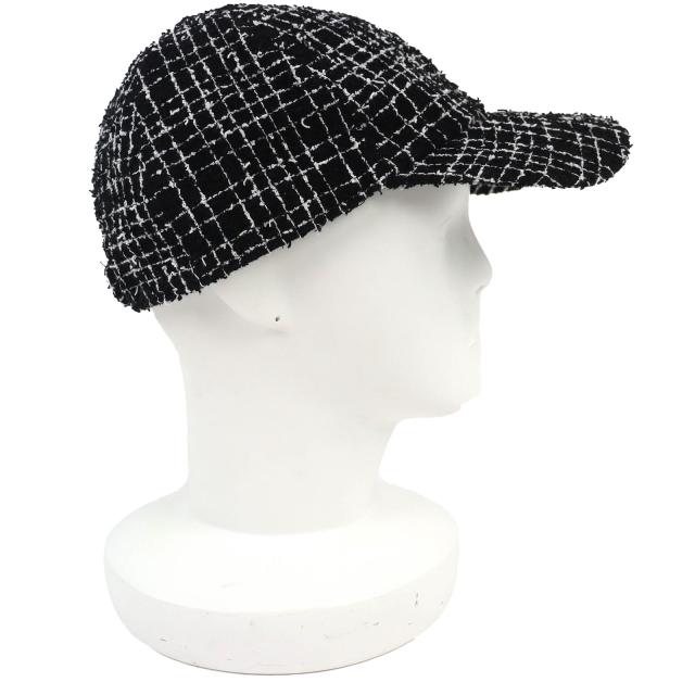 美品△CHANEL シャネル 23B ココマーク ツイード ベースボールキャップ 帽子 ブラック ホワイト ゴールド金具 伊製 正規品 レディース_2