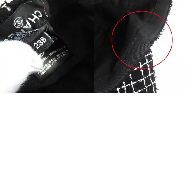 美品△CHANEL シャネル 23B ココマーク ツイード ベースボールキャップ 帽子 ブラック ホワイト ゴールド金具 伊製 正規品 レディース_9