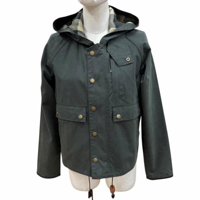 美品◇Barbour バブアー LWX0730SG51 SPEY WAX JACKET コットン100％ レザー使い ロゴボタン オイルドジャケット UK8 正規品 レディース