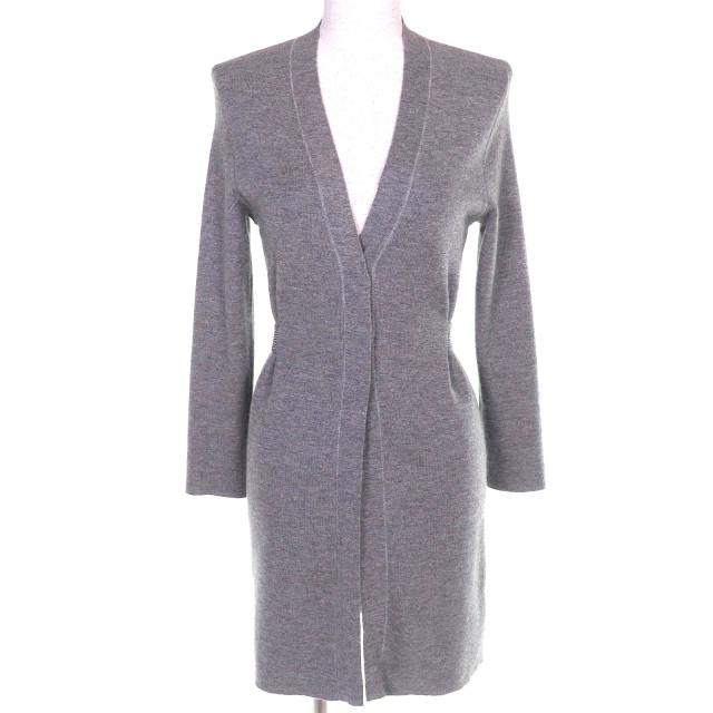 美品△Brunello Cucinelli ブルネロクチネリ カシミヤ シルク モニーレ装飾 Vネック 長袖 ロング ニット カーディガン グレー L 正規品