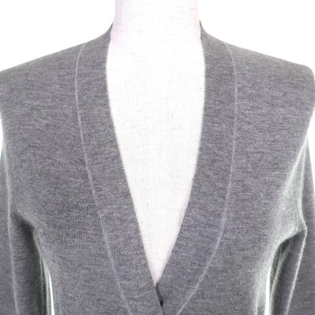 美品△Brunello Cucinelli ブルネロクチネリ カシミヤ シルク モニーレ装飾 Vネック 長袖 ロング ニット カーディガン グレー L 正規品_3