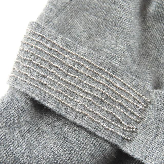 美品△Brunello Cucinelli ブルネロクチネリ カシミヤ シルク モニーレ装飾 Vネック 長袖 ロング ニット カーディガン グレー L 正規品_4